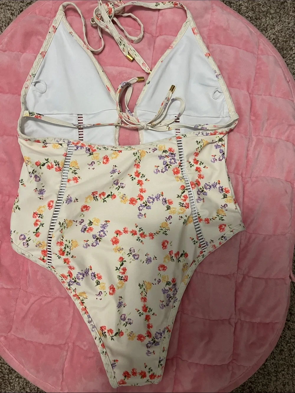 Cider Shaping Cream Floral Cut Out Halter One-Piece Swimsuit Women's Size L/8